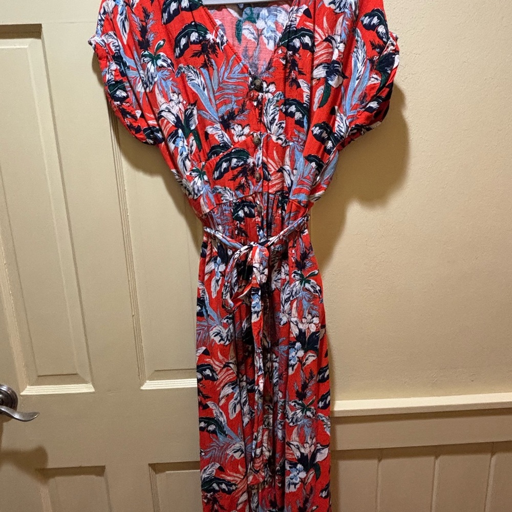 LOFT Women's Botanical Button Tie Waist Midi Dress - 12